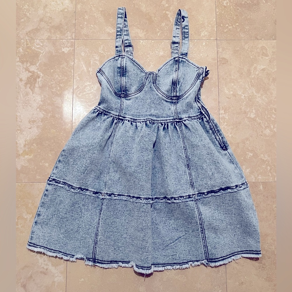 Sweetheart Denim Mini Dress, Size L